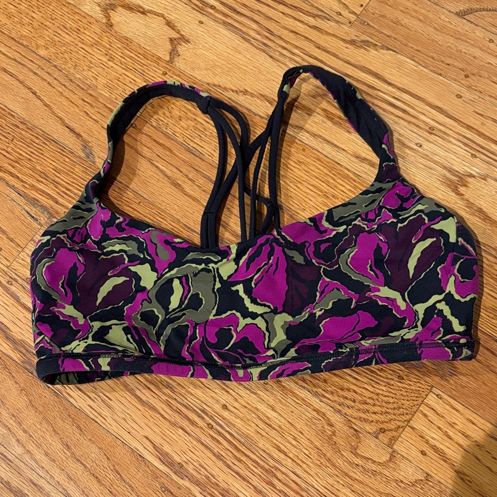 Lululemon Purple & Olive Floral Print Strappy Bralette